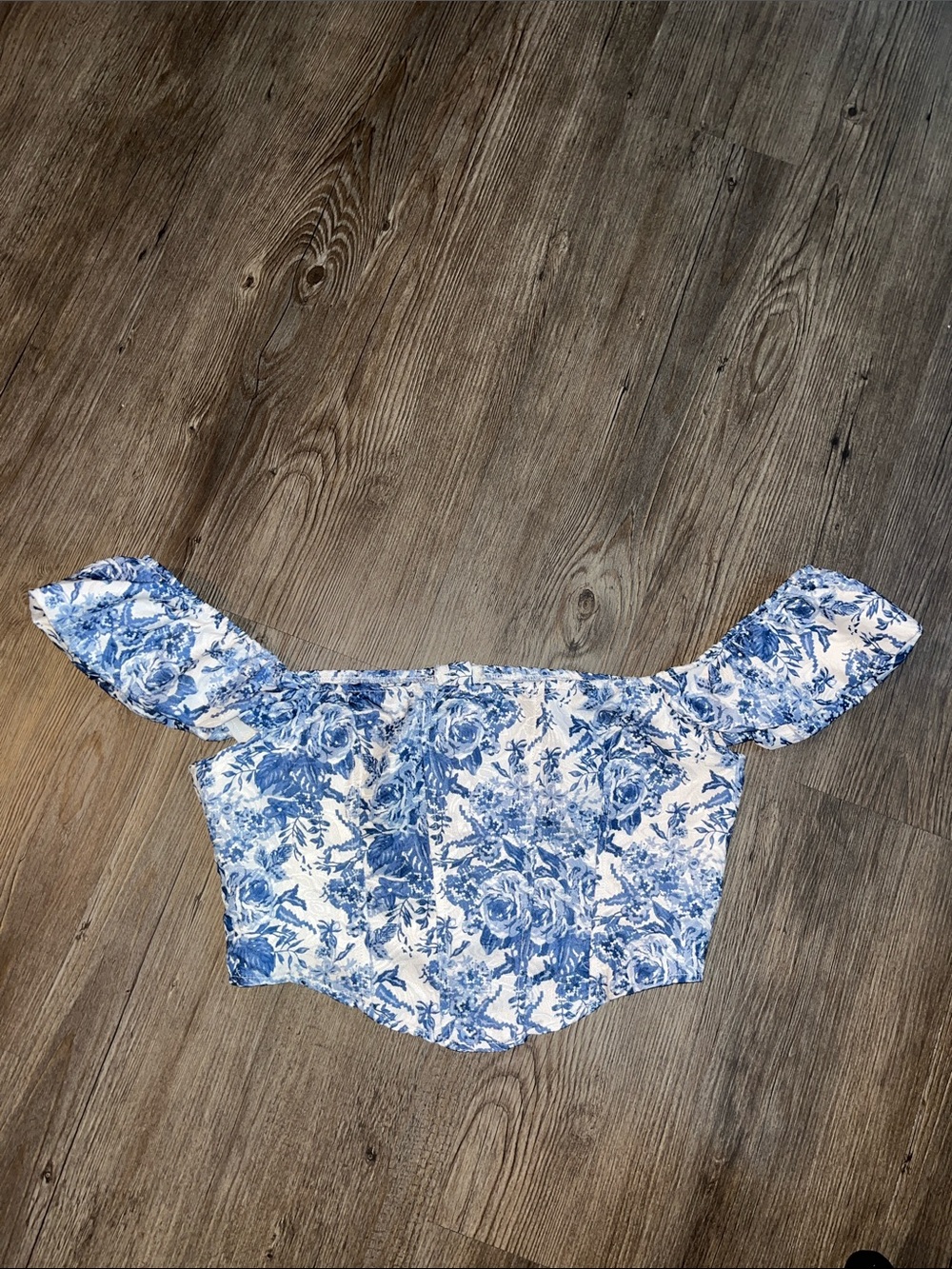 Off-Shoulder Blue Floral Crop Top